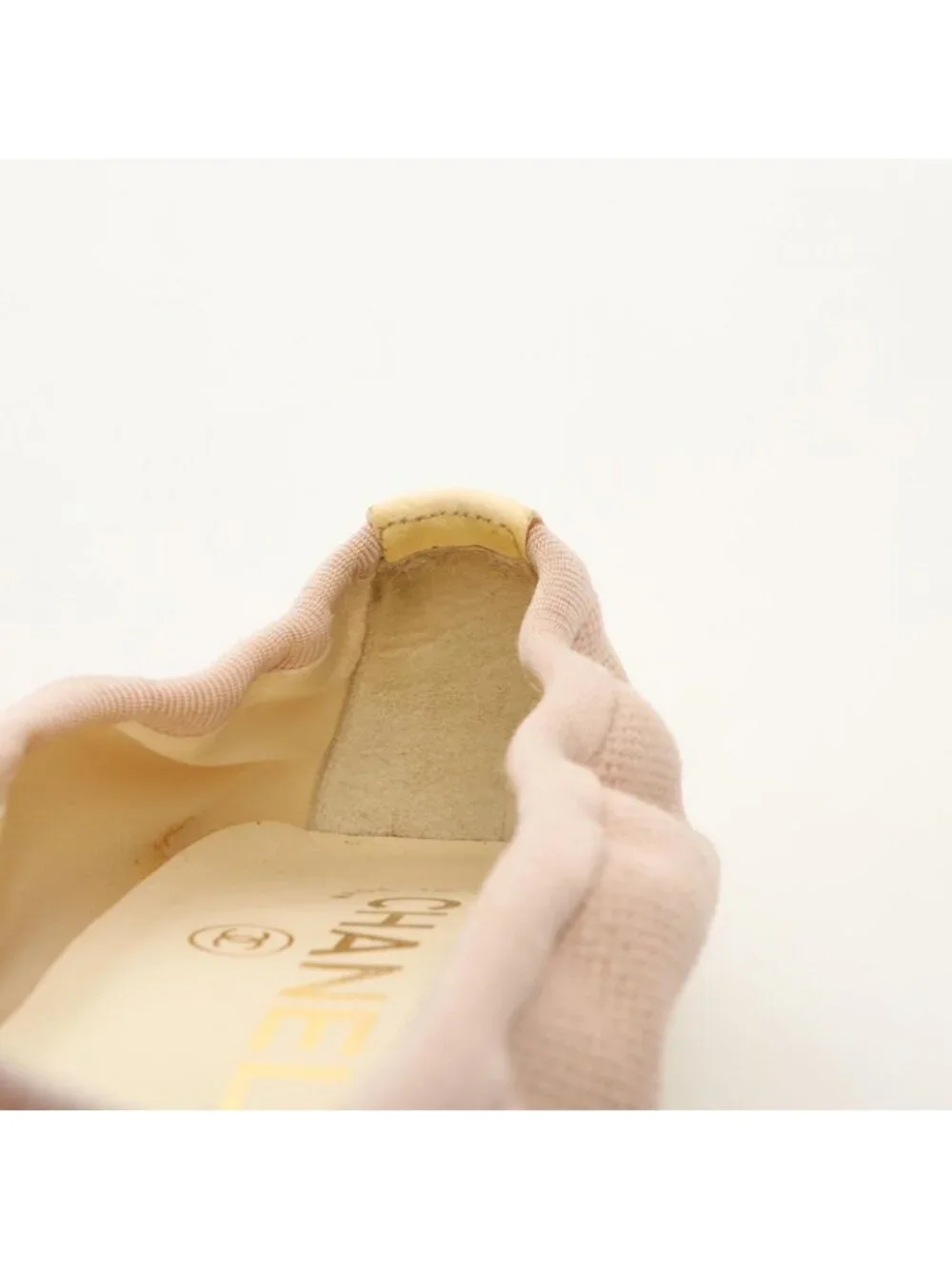 Chanel Pumps CC Logo Ribbon Pink Canvas Leather Heel